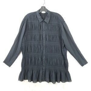 Vtg Vivienne Tam Blouse Black Ruched Sheer Long Sleeve Flounce East Wind Code